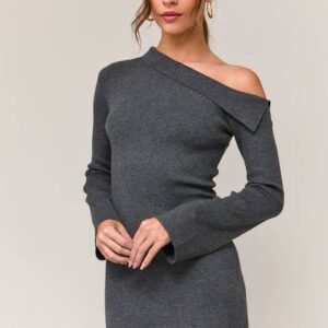 Home Asymmetrical Shoulder Sweater Dress