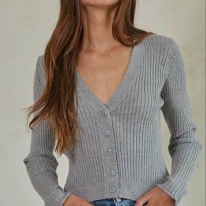 Knit Sweater Ribbed V-Neck Button Down Cardigan