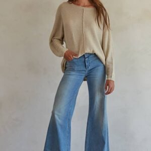 Home Knit Sweater Lurex Ribbed Pullover