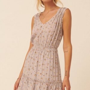 Home Floral V-Neck Sleeveless Elastic Waist Mini Dress