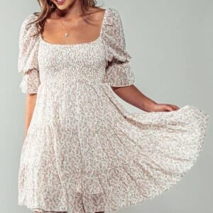 Romantic Off Shoulder Shirred Lace Mini White Dress