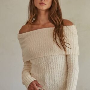 Home Knit Sweater Off Shoulder Long Sleeve Top