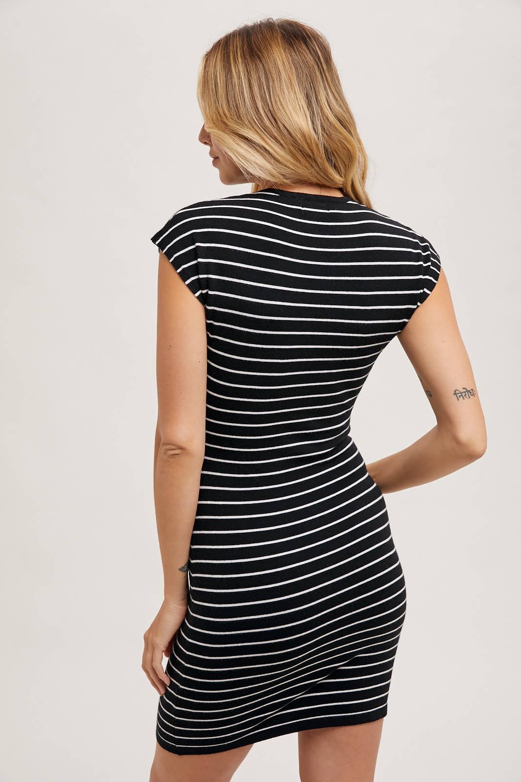 B22061BF-D49B-47F9-3138-D3EC93A83D9F STRIPED SHORT STRETCH KNIT DRESS - Image 17