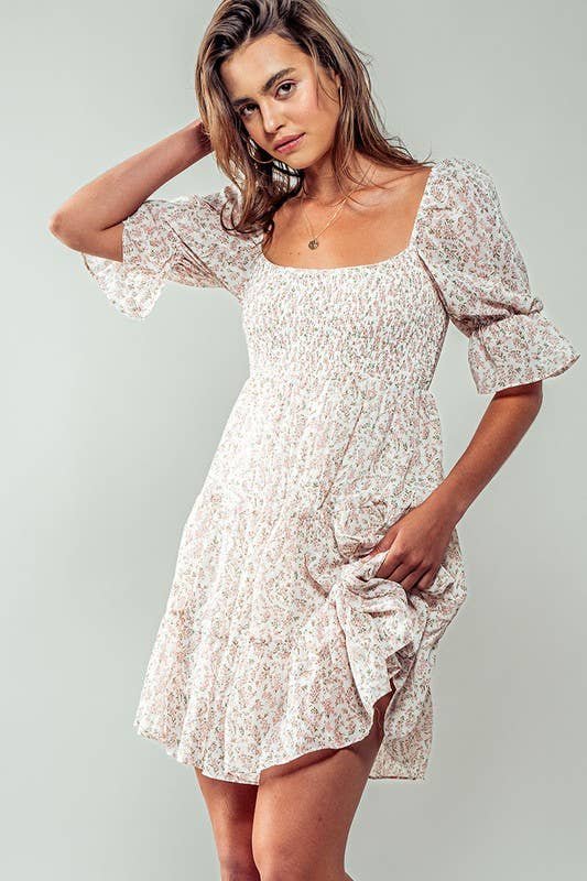 B4D57F6C-B727-A62A-2969-D14035B80795 Romantic Off Shoulder Shirred Lace Mini White Dress - Image 9
