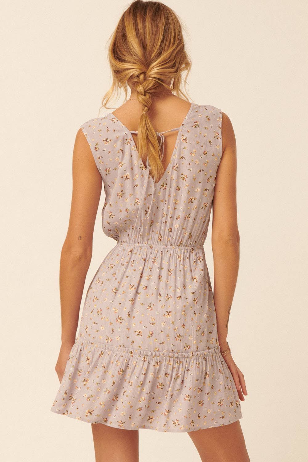 C00F98C6-6800-594A-261E-24D00123D411 Floral V-Neck Sleeveless Elastic Waist Mini Dress - Image 4