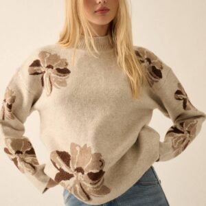 Home Floral-Pattern Knit Mock-Neck Sweater