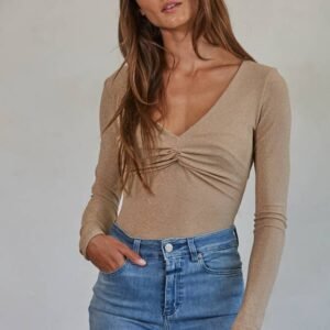 Home Knit Lurex Front Twist Bodysuit